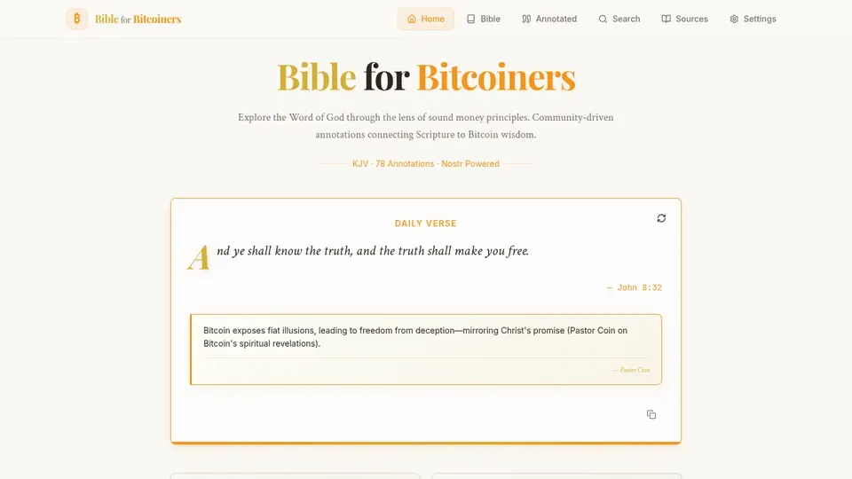 Screenshot of the Bible for Bitcoiners home page